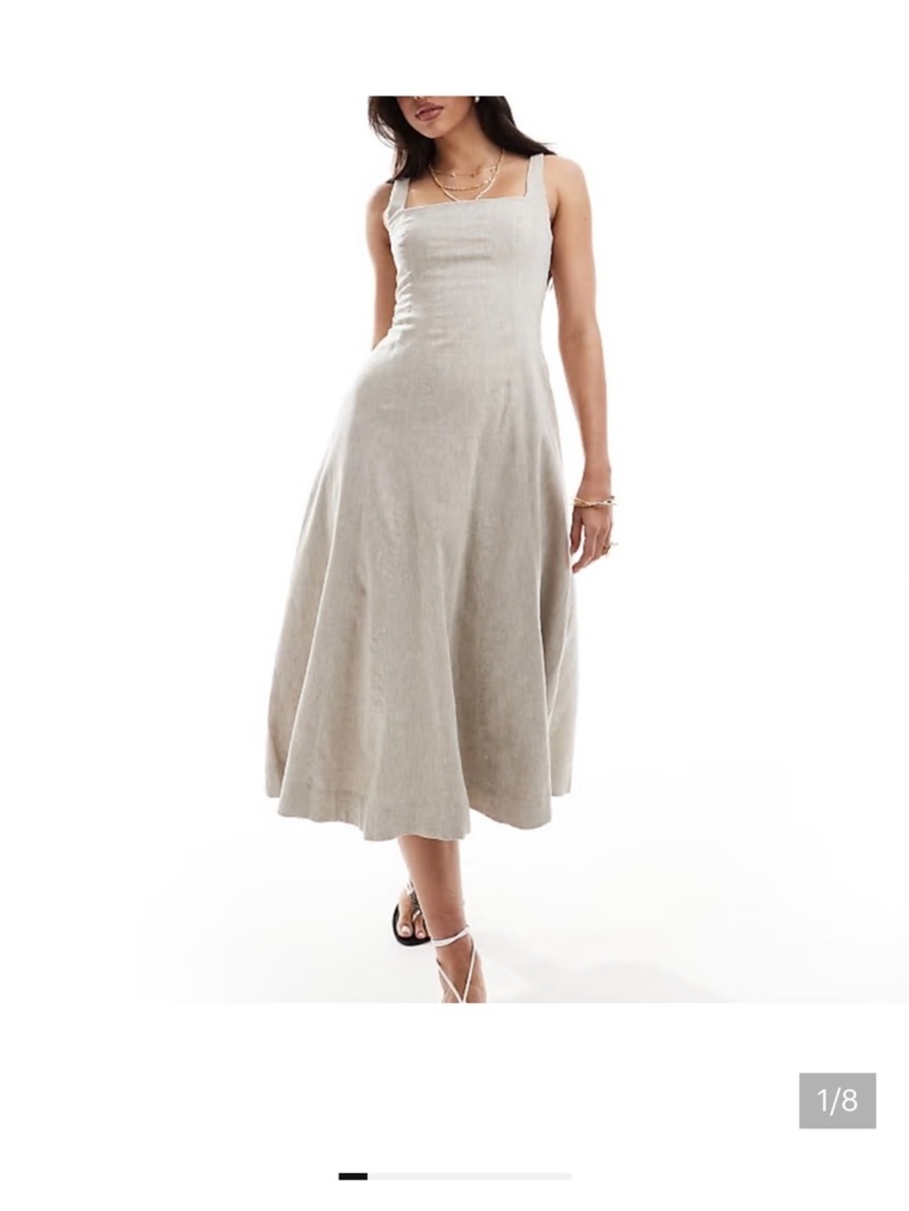 Abercrombie & Fitch Seamed Linen-Blend Midi Dress in Beige